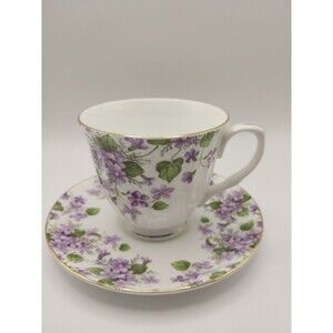 Stechcol Gracie Bone China Cup and Saucer White Purple Floral Tea Cup Hand Wash